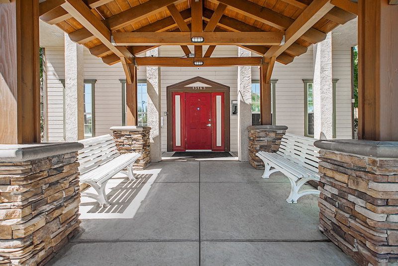 Entryway with Benches and Wood Roof