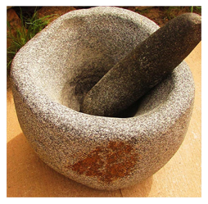 Mortar and pestle exhibit at Antelope Valley Indian Museum